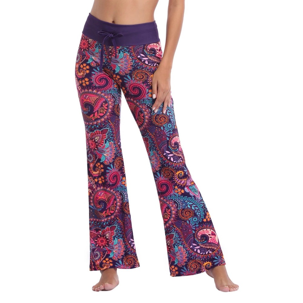 Gracyoga boho XL Paisley floral Flare Pants Purple Wide Leg Yoga pink y2k fairy